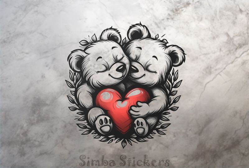 Bears cubs snuggling holding Valentine&#x27;s heart, outline art, dygppo