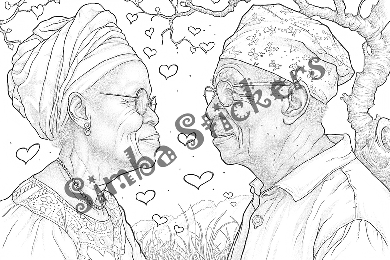 Colouring pages, bundle of people, grandparents in love, 25 images