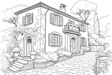 Colouring pages, bundle of houses, Italian countryside, 10 images