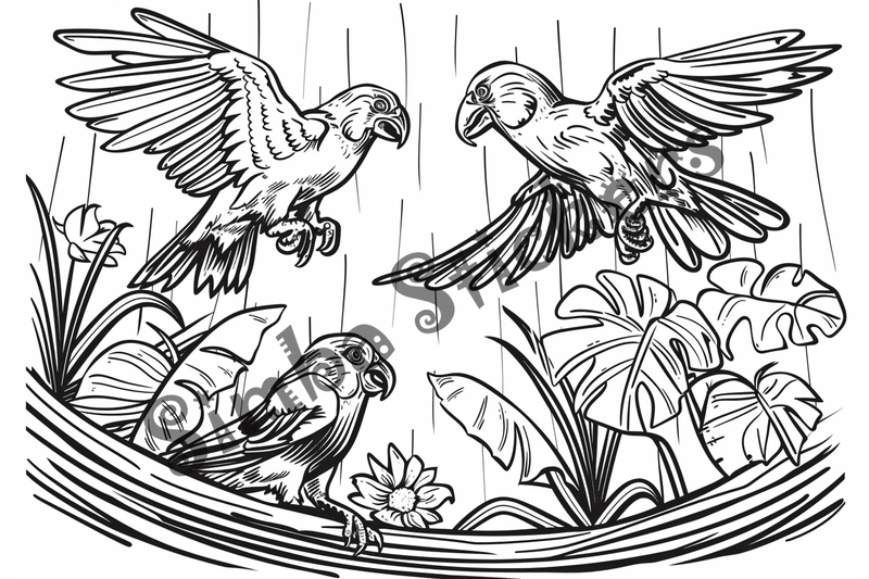 Colouring pages, bundle of Equatorial Rainforest landscape, 10 images