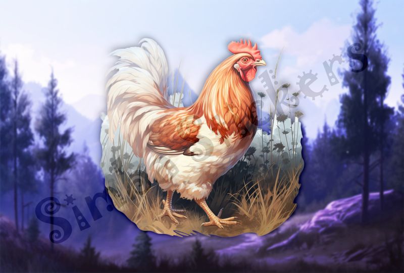 Elegant white red and brown chicken