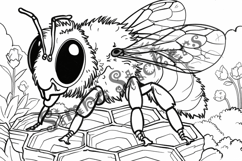 Colouring pages, bundle of bees with glasses, honeycombs or flowers, 25 images 2