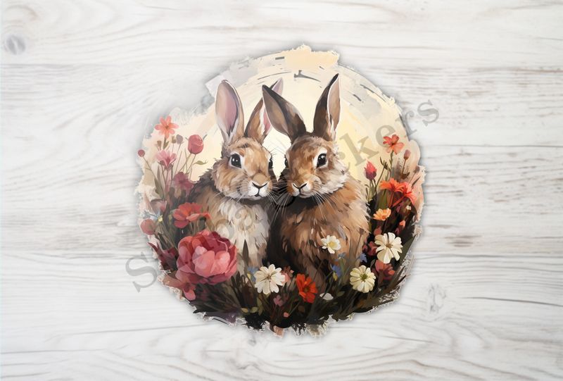 Rabbits in love, oil painting