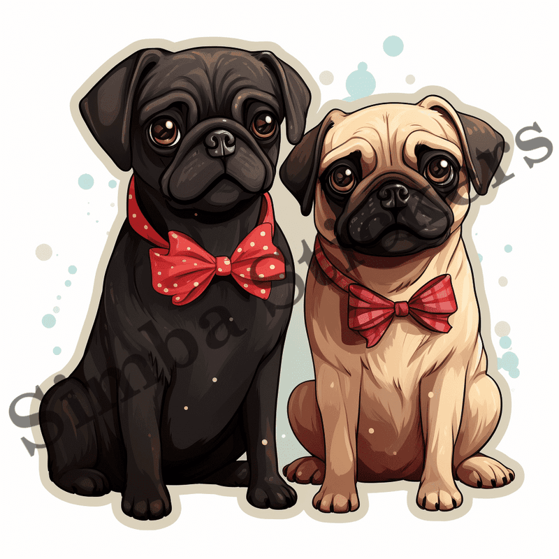 Pug dogs in love, image set, 10 images