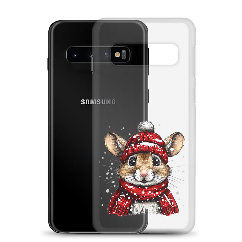 Clear Case for Samsung, Mouse wearing red winter hat and scarf in the snow, xg8dl3