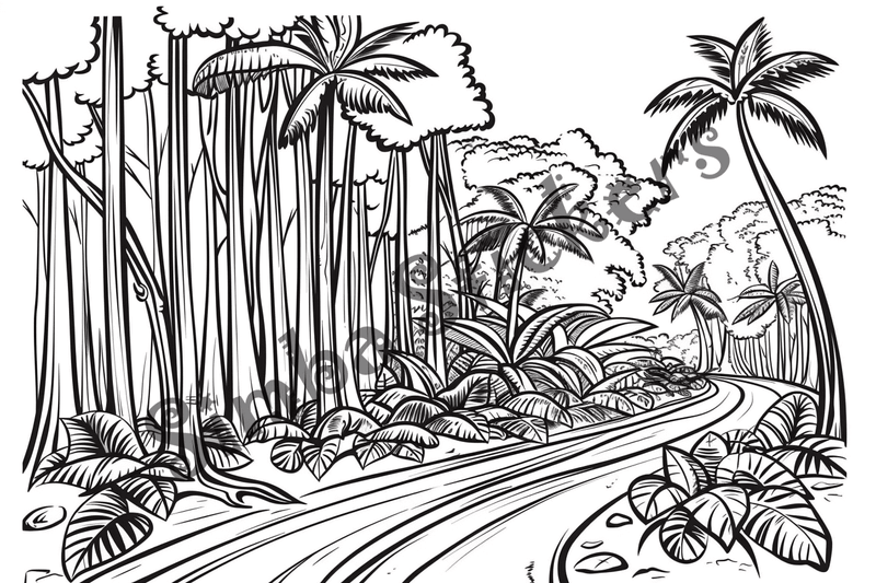 Colouring pages, bundle of Equatorial Rainforest landscape vegetation, 10 images