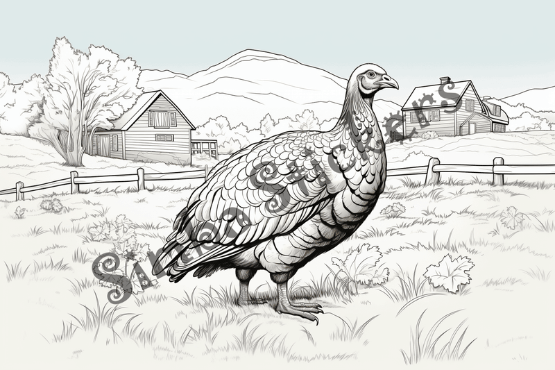 Colouring pages, bundle of turkeys on a farm, 10 images