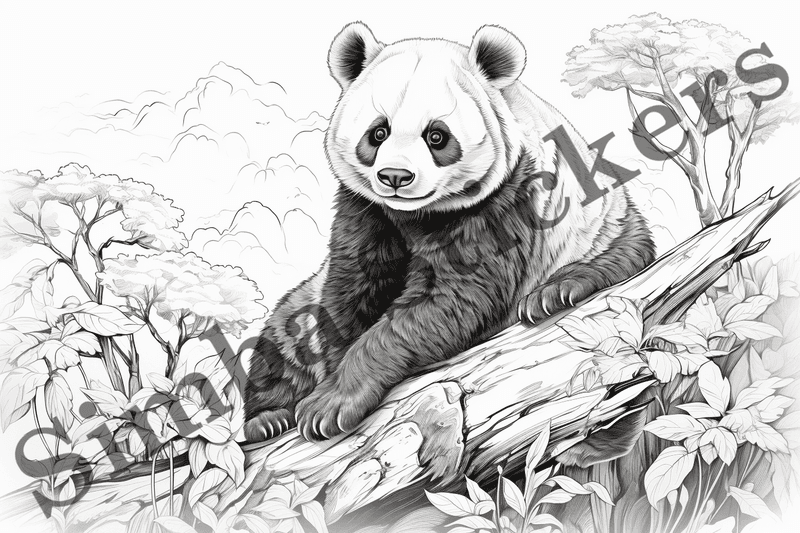 Colouring pages, bundle of pandas, 10 images, wtwayt