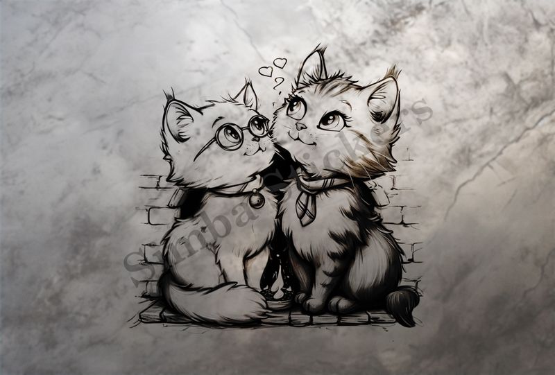 Cat kittens, outline art