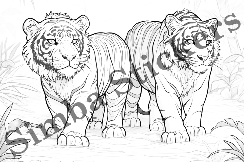 Colouring pages, bundle of tigers, 10 images
