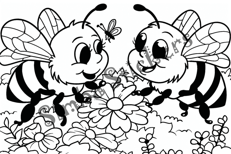 Colouring pages, bundle of bees in love, 10 images