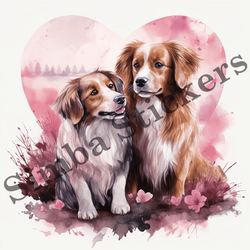 Dogs in love, watercolour, image set, 10 images