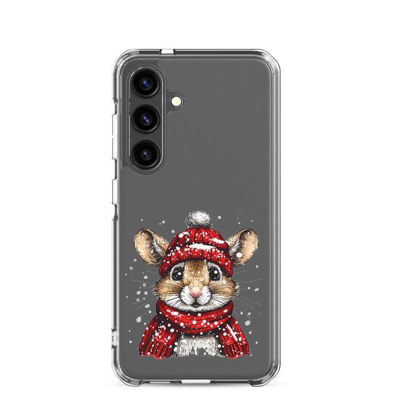Clear Case for Samsung, Mouse wearing red winter hat and scarf in the snow, xg8dl3