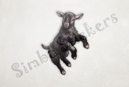 Black goat kid jumping
