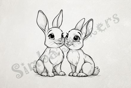 Hares in love cheerfully, outline art