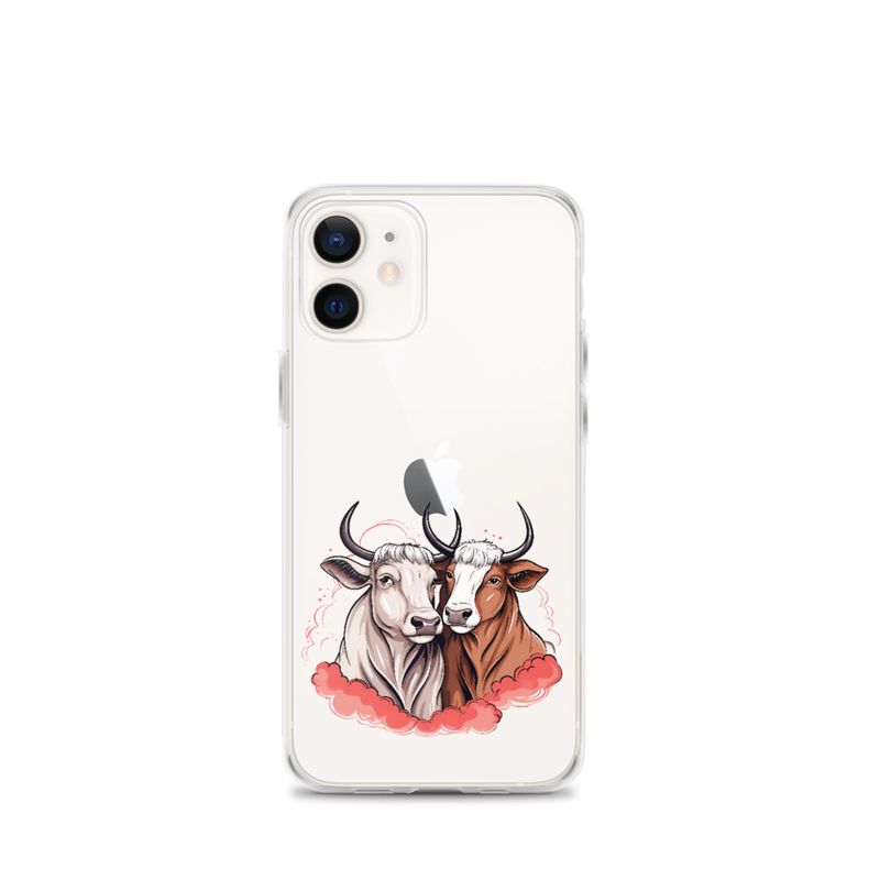 Clear Case for iPhone, Bull and cow, romantic, reddish clouds, qoucds