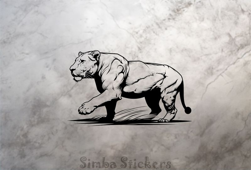 Lioness in hunting mode, outline art, nvpfxh