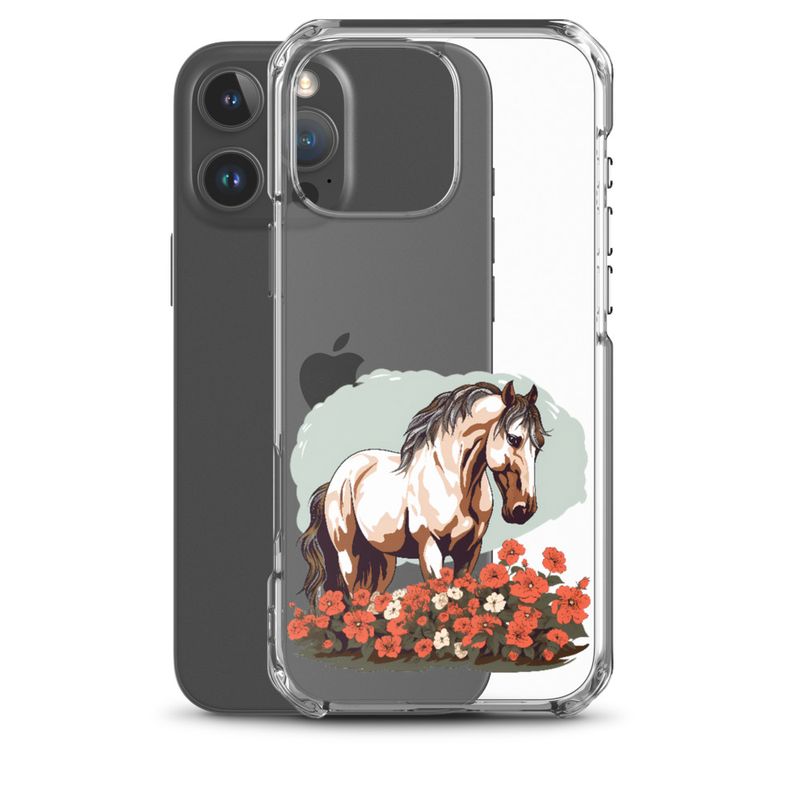 Clear Case for iPhone, Brown horse in field of red flowers, n4w2fj
