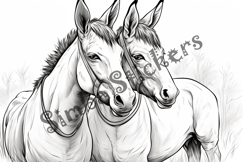 Colouring pages, bundle of donkeys with children, 25 images 2