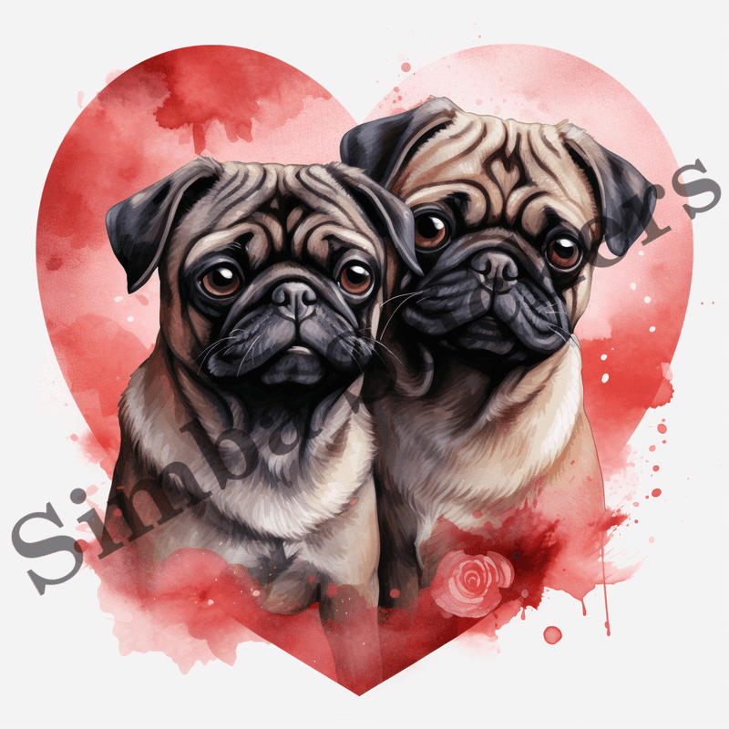 Pug dogs in love, image set, 10 images