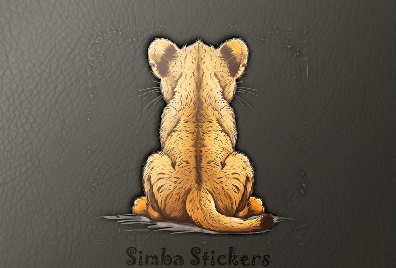Lion cub sitting, from the back, nlidfz