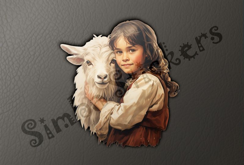 Goat kid in arms of brunette girl