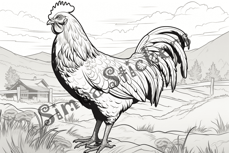 Colouring pages, bundle of chicken roosters, 10 images