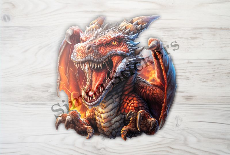 Dragon roaring furiously and menacingly, draped in fire