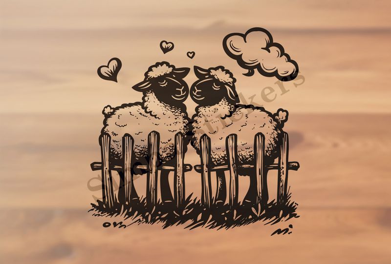 Sheep in love behind a fence, outline art