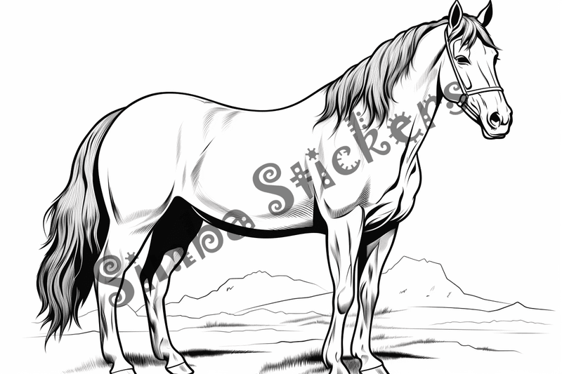Colouring pages, bundle of horses standing, 10 images