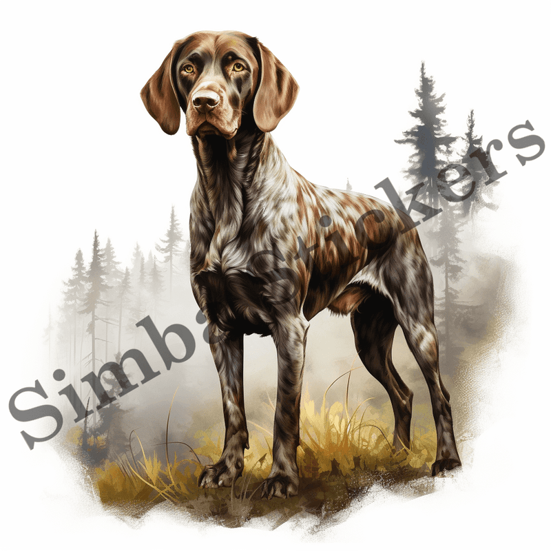 German Shorthaired Pointer dogs in the woods, image set, 10 images
