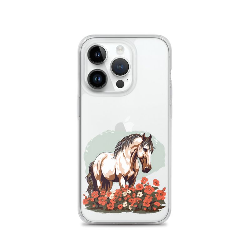 Clear Case for iPhone, Brown horse in field of red flowers, n4w2fj