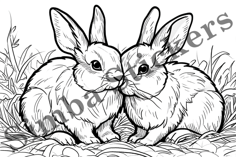 Colouring pages, Bundle of hares in love, 10 images
