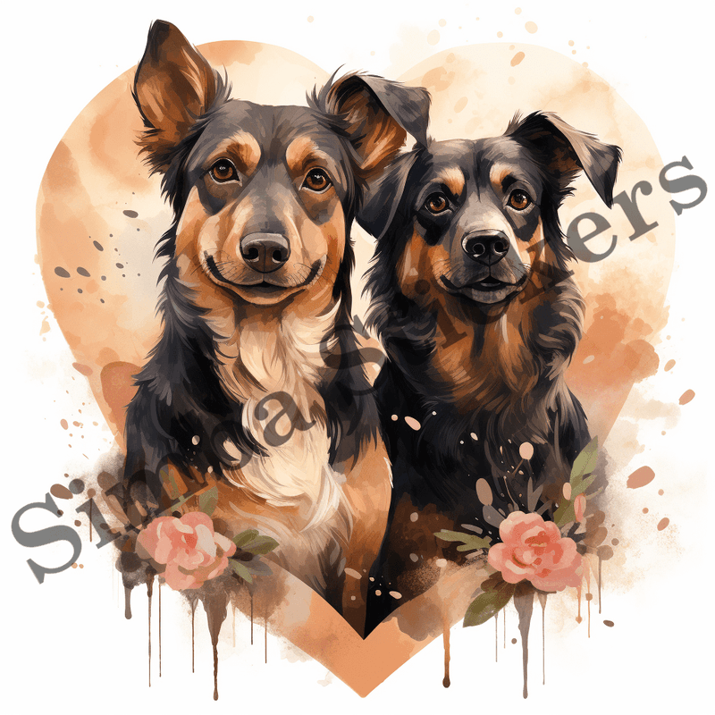 Dogs in love, watercolour, image set, 10 images