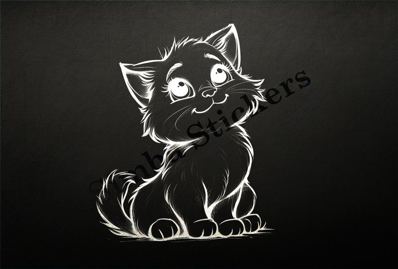 Cat kitten smiling, outline art, 7dlzve