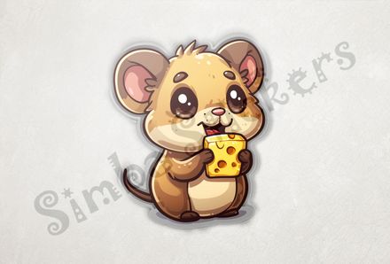 Small Mouse happily holding small bit of cheese