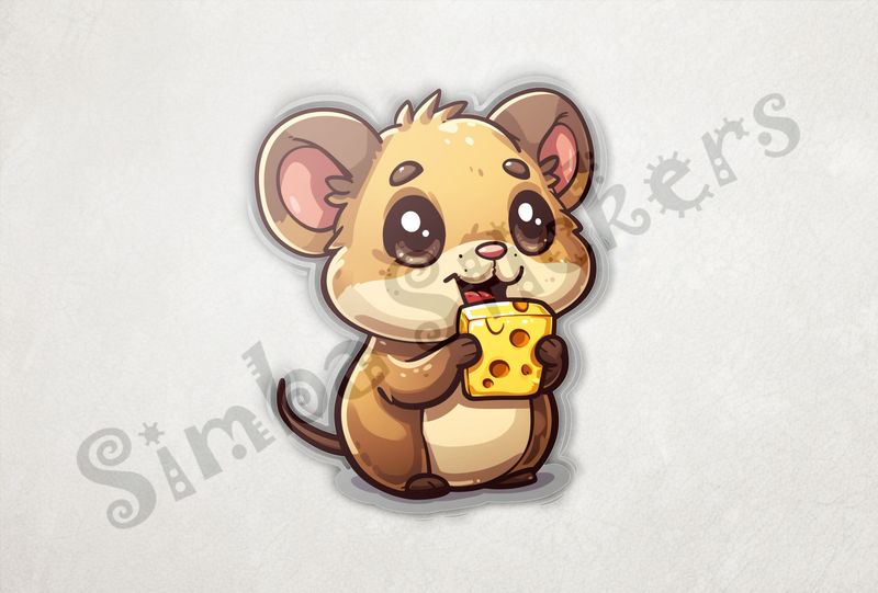Small Mouse happily holding small bit of cheese