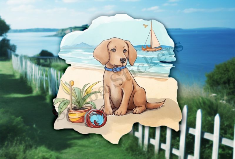 Dog on the beach, watercolour