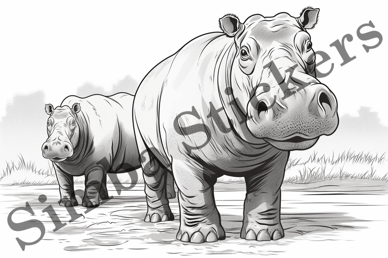 Colouring pages, Bundle of hippos in love, 10 images