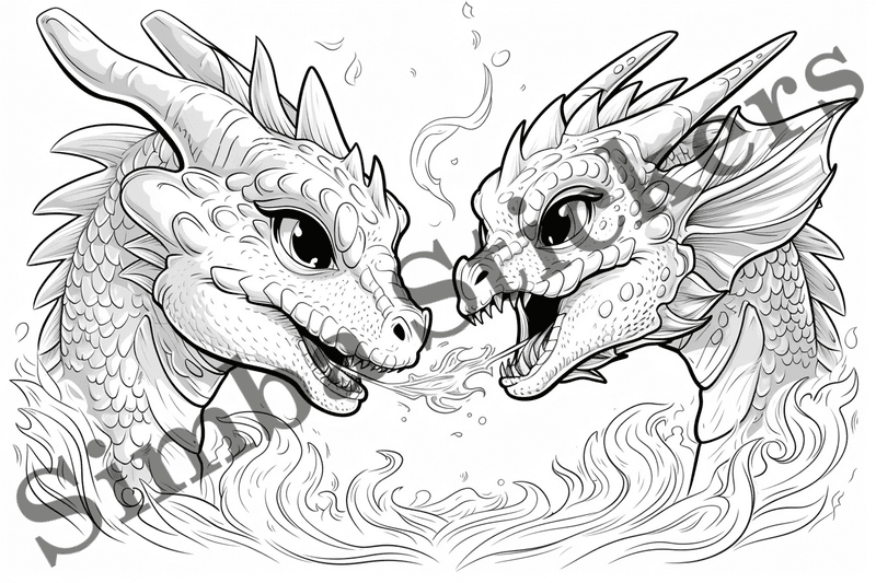 Colouring pages, bundle of dragons, 25 images