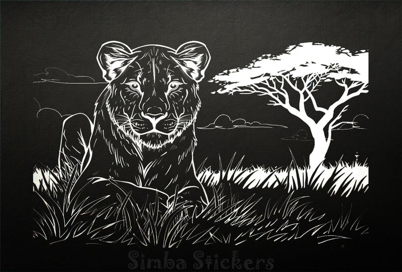 Lioness lying on the grass, outline art, gmh1h3