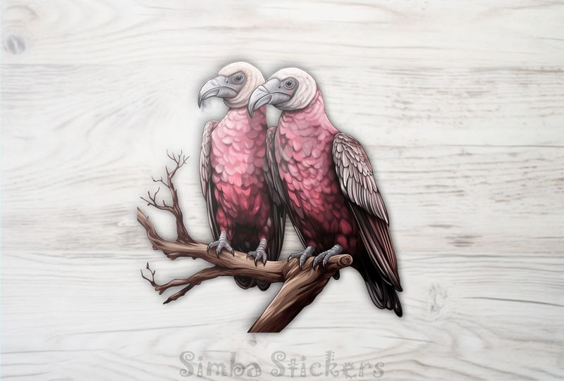 Bald Vultures in love perching on branch, syvsim
