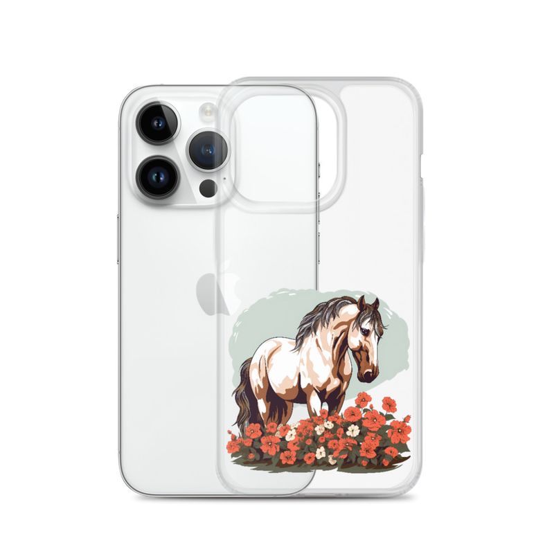 Clear Case for iPhone, Brown horse in field of red flowers, n4w2fj