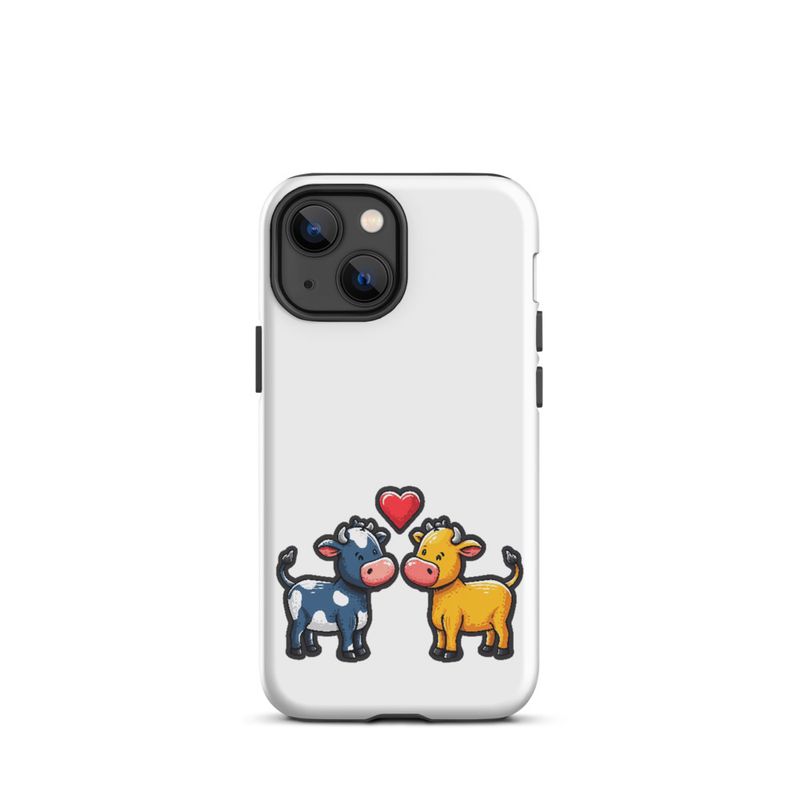 Tough Case for iPhone, Cattle, bull and cow in love, colourful , heart in picture, fvta2y