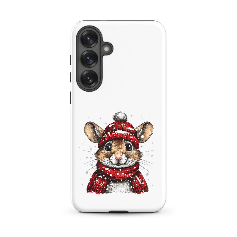 Tough Case for Samsung, Mouse wearing red winter hat and scarf in the snow, xg8dl3