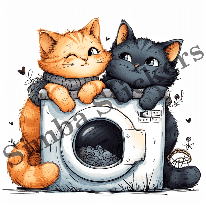 Cats and kittens on or in washing machines, image set, 10 images