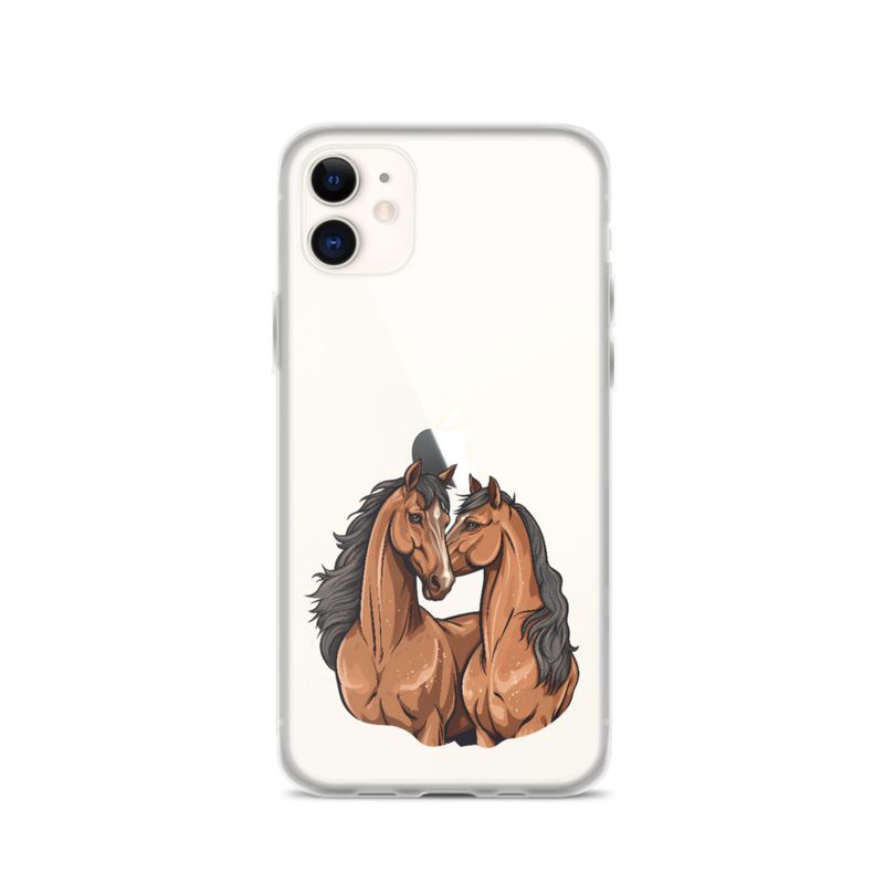 Clear Case for iPhone, Two brown horses snuggling, tdwcyd