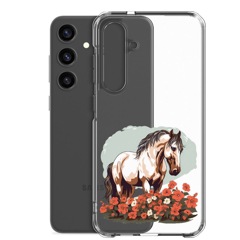 Clear Case for Samsung, Brown horse in field of red flowers, n4w2fj