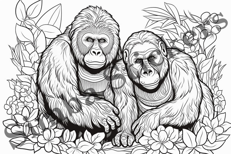 Colouring pages, bundle of gorillas in love, 10 images