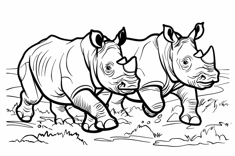 Colouring pages, bundle of rhino duos, 10 images